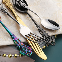 Ensemble de couverts royal doré médiéval vintage en acier inoxydable 24 pièces ensemble de cuillère fourchette souvenir de mariage pour invité