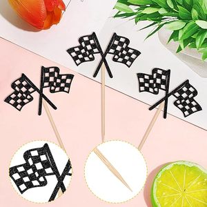 Adornos para Cupcakes con Bandera de Carreras a Cuadros, Decoración con Brillantina Negra para Cupcakes con Bandera de Meta de Carreras, para Fiestas de Cumpleaños con Temática de Carreras - Product Image 2