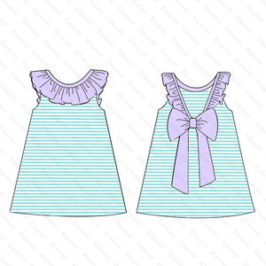 Nuovo modello pin striped ruffle neck cotton knit toddler girls t-shirt bow summer senza maniche t-shirt per bambini - Product Image 3