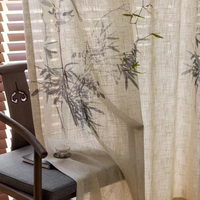 Voilage de luxe en lin imprimé bambou oriental, élégant et texturé, filtrant la lumière, pour décoration intérieure, sur mesure