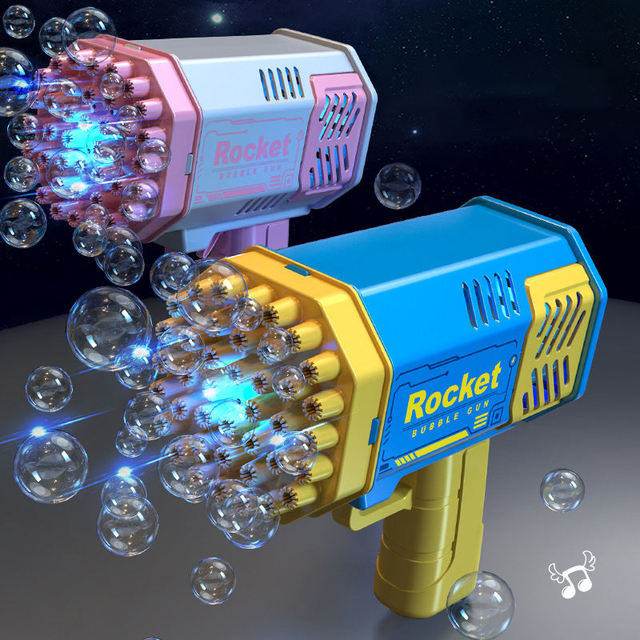 Holes Bubble Hot Selling Blower Gun Rocket Automatic Bubble Launcher Machine Gun Toys Bubble Gun