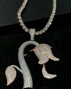 Pendentif à breloque florale en argent sterling 925 de qualité supérieure-Diamant Rose Fleur Glacé Bijoux Hip Hop pour elle et lui - Product Image 2