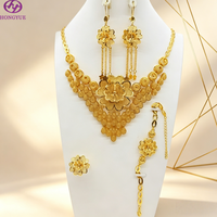Parure de bijoux artificiels plaqué or pour femme, style indien, motif floral ajouré, pour mariage et fête, Dubaï