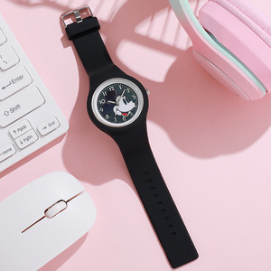 <span class=keywords><strong>Montre</strong></span> pour <span class=keywords><strong>femme</strong></span>, cadran 44 mm, quartz analogique, boîtier rond en ABS écologique, bracelet en silicone, style étudiant - Product Image 2