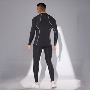 ชุดออกกำลังกายผู้ชายแบบกำหนดเอง OEM เสื้อแขนยาวผ้าฟลีซ กางเกงเลกกิ้ง 2 ชิ้น ชุดรัดกล้ามเนื้อ ระบายอากาศได้ดี เหมาะสำหรับวิ่งจ๊อกกิ้งและเล่นกีฬา - Product Image 3