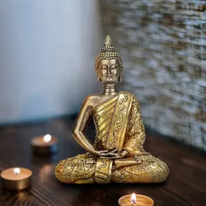 EAGLEGIFTS Zen Buddha Statue Resin Sitting Buda Figurine Interior Decoration Gold Resin Sculpture for Home and House Decor