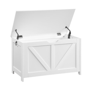 Banco de Almacenamiento con Tapa, Organizador de Entrada Blanco, Caja de Juguetes Retro, 2 Bisagras, Fácil Montaje - Product Image 1