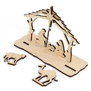 Laser Cut Unfinished DIY wood Christmas Decoration Nativity Sets for Holiday Decor