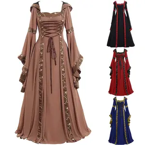 New Beautiful Lace Up Waist Flare Sleeve Custom Female Women Lady Vestidos For Special Occasions Festival Halloween Dress