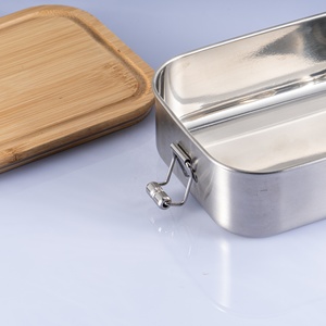 Thép không gỉ Hộp bánh sandwich lớn nhựa Miễn phí bữa ăn chuẩn bị Hộp Ăn Trưa thực phẩm container Bento <span class=keywords><strong>Box</strong></span> với nắp tre - Product Image 4