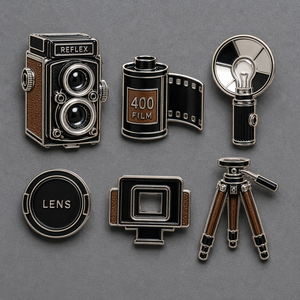 Spille personalizzate in smalto duro all'ingrosso, distintivi da bavero vintage a forma di macchina fotografica, produttore di badge in metallo per regali per fotografi - Product Image 2
