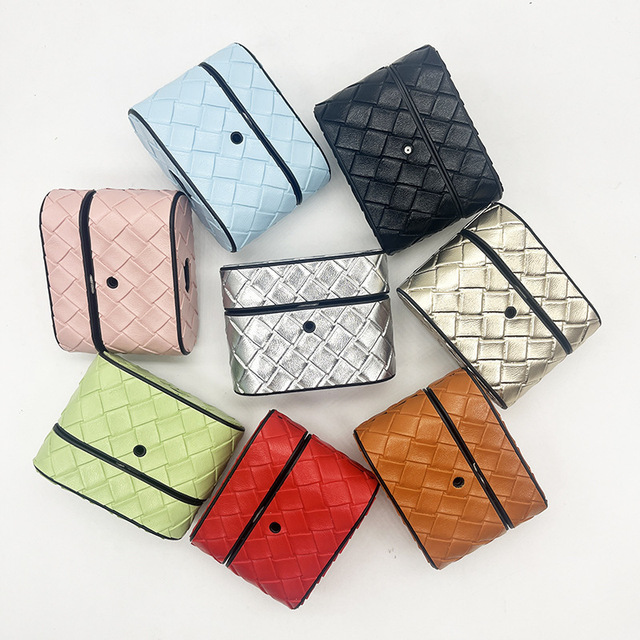 Custom Shockproof Wholesale Design Woven Pu with Keychain Luxury for Airpod Pro Case Leather Bluetooth Headset protection