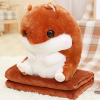 Nouvel ensemble couverture et coussin en peluche super mignon Hamster, coussin pliable pour sieste climatisée, cadeau chaud pour animaux de compagnie