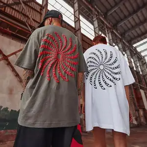 Streetwear Kaus Hip Hop Katun Kelas Berat Pria Kaus Longgar Cetak Puff