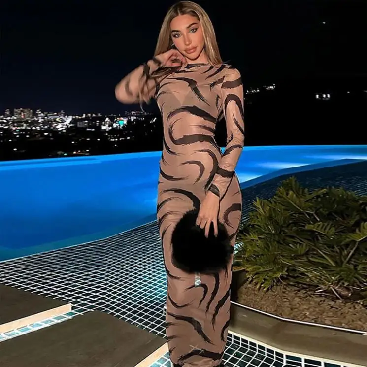 2023 mode populaire en gros léopard Maxi robes de soirée d'été col en v robe Sexy pour les femmes