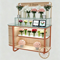Stand de présentation mobile personnalisé pour fleurs avec étagères en verre et éclairage LED pour kiosque de fleuriste