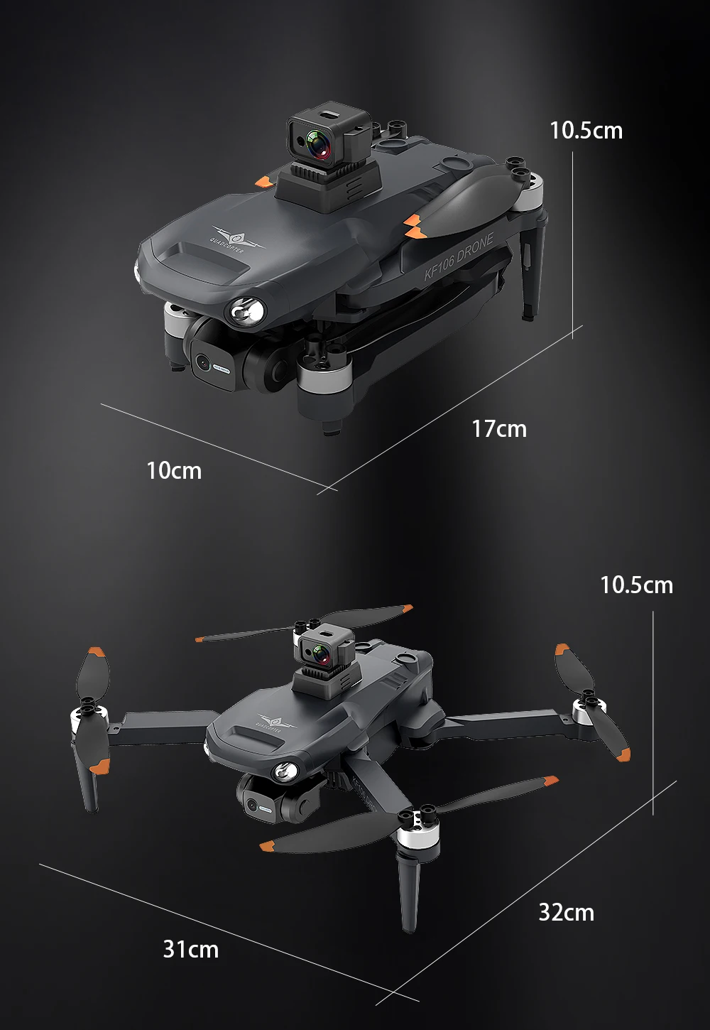 KFPLAN KF106 Drone, 10.Scm 17cm 1Ocm 10.Sm 32cm 31c