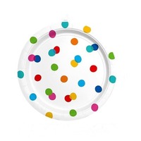 Nouvel ensemble de vaisselle en papier à thème anniversaire multicolore à pois, couverts en papier ronds jetables, fournitures pour fête d'anniversaire