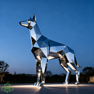 Sculpture d'animal géométrique moderne en acier inoxydable poli, miroir, grande taille, personnalisée par Senzhao pour l'extérieur - Product Image 4