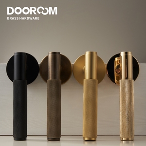 Dooroom Knurled Brass khóa cửa xử lý LEVER Set nội thất Magnetic đoạn riêng Dummy EU xi lanh - Product Image 1