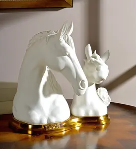 European Design Living Room Decoration Animal Zodiac Mother and Child Horse Ornament Pendant Ceramic Brass Ornaments