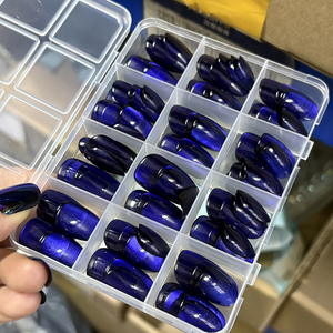 144 pièces/boîte, pointes d'ongles ovales <span class=keywords><strong>bleu</strong></span> foncé effet œil de chat, brillantes, faux ongles courts à presser, couverture complète, DIY, acrylique, faux ongles, pointe de manucure - Product Image 6