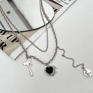 S925 Silver Double Layer Necklace <b>Heart</b> <b>Black</b> Onyx Pendant Sweater Chain Women Fashion Jewelry - Product Image 4