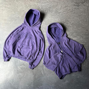 2025 francese Terry personalizzato sbuffo stampa di colore grigio cucito grafico a goccia spalla acido lavaggio Zip <span class=keywords><strong>felpa</strong></span> con <span class=keywords><strong>cappuccio</strong></span> per <span class=keywords><strong>uomo</strong></span> - Product Image 3