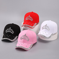 Casquette de baseball réglable pour femme, style trucker, avec strass thermocollants et cristaux, motif couronne, tendance sport
