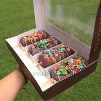 Customized Logo Strawberry Ice Cream Bar Dessert Truffles Candy Sweets Packing Box Food Paper Packaging with Window