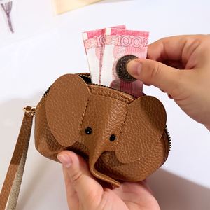 Zipper Closure Mini Elephant Wallet PU Leather Handmade Coin <b>Purse</b> Wallet <b>Small</b> Items Pouch with Detachable Strap - Product Image 4