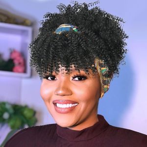 HLC ODM Perruque intégrée <span class=keywords><strong>avec</strong></span> <span class=keywords><strong>foulard</strong></span> et bandeau pour filles africaines, <span class=keywords><strong>avec</strong></span> <span class=keywords><strong>frange</strong></span> naturelle, <span class=keywords><strong>cheveux</strong></span> synthétiques bouclés, pour déguisement et cosplay - Product Image 6