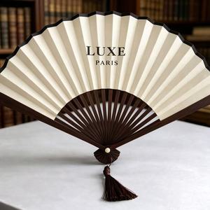 Éventails pliants en papier de 8 pouces avec poignée en bambou, impression sur soie blanche, vente en gros, pour mariages et fêtes, directement de l'usine - Product Image 3