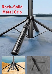 Perche à selfie multifonctionnelle avec trépied à 4 pieds - Support de téléphone anti-vibration de 1,3 m avec télécommande Bluetooth - Product Image 5