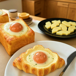 Ornement de simulation réaliste en PU pour petit-déjeuner (œuf, pain grillé, croissant), idéal pour la présentation de pâtisseries, la mise en scène de cafés et comme cadeau à thème assorti - Product Image 3