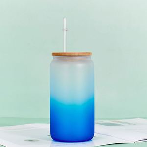 16oz 24oz Two Tone Frosted Glass Tumbler Bamboo Lid Straw Outdoor <b>Reusable</b> Beverage <b>Cup</b> - Product Image 3