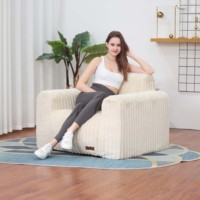 Sillón Puff de Lujo con Rayas de Piel Sintética, Respaldo Alto, Compresible, con Funda Extraíble y Lavable