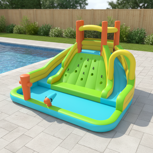 Parc aquatique gonflable avec deux toboggans, piscine gonflable, château trampoline, aire de jeux pour enfants, toboggans aquatiques gonflables élastiques - Product Image 1