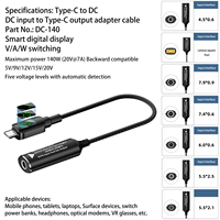 Câble de conversion d'alimentation pour ordinateur portable en nylon 140W, convertisseur d'alimentation USB-C PD à tête femelle DC 5/9/12/15/20V pour ordinateur et phablet, charge rapide