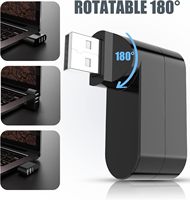 Répartiteur de ports USB polyvalent, répartiteur d'extension USB 2.0 à 3 ports [rotation à 90 °/180 °] compatible avec les ordinateurs portables, Wii, PC