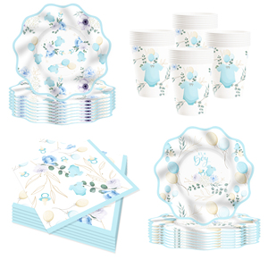 DAMAI - Vajilla Desechable para Fiesta de Revelación de Género de Bebé, Platos y Servilletas de Papel con Diseño de Equipo de Niño, Decoraciones para Baby Shower para 8 Invitados - Product Image 1