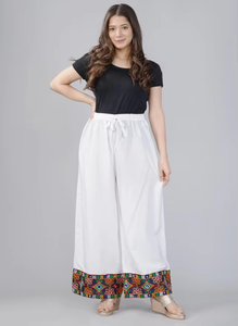 <b>White</b> Rayon <b>Palazzo</b> Free Size Wide Leg Ethnic Bottom Wear Soft Comfortable Casual Daily Wear Stylish Solid <b>Palazzo</b> <b>Pants</b> - Product Image 4