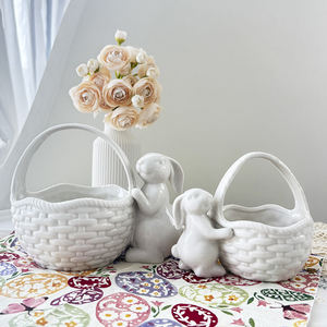 Nordique Pâques Art Déco Pâques Glaçure Oeuf et <span class=keywords><strong>Lapin</strong></span> Pot En Céramique <span class=keywords><strong>Lapin</strong></span> avec Panier pour Stockage Décor À La Maison Cuisine Pot De Stockage - Product Image 1