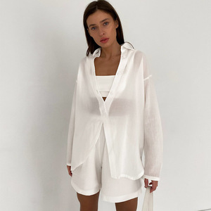 Nuovo Design nuovo stile camicia e pantaloncini di canapa Set di <span class=keywords><strong>abbigliamento</strong></span> in cotone organico Set di <span class=keywords><strong>abbigliamento</strong></span> <span class=keywords><strong>donna</strong></span> <span class=keywords><strong>sostenibile</strong></span> - Product Image 2