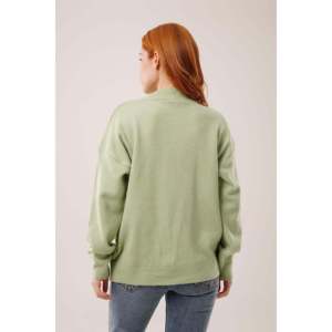 Pull en tricot vert basique pour femme, manches longues, décontracté, anti-boulochage, col côtelé - Product Image 2