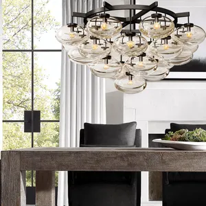 Industrial Style Oval Glass Ball Lampshade Chandelier Ceiling Light Fixture For Living Dining Room Bedroom Kitchen Island Foyer