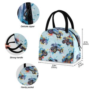 New Arrival Monster Truck Pattern Insulated Lunch Bag with Zipper Closure and Handle for Kids Outdoor Picnic Cooler Bag - Product Image 3