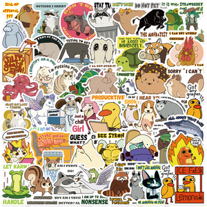 50 Pezzi Adesivi Creativi con Frasi in Inglese e Animali per Laptop e Bottiglie, Decorazioni Divertenti - Product Image 1