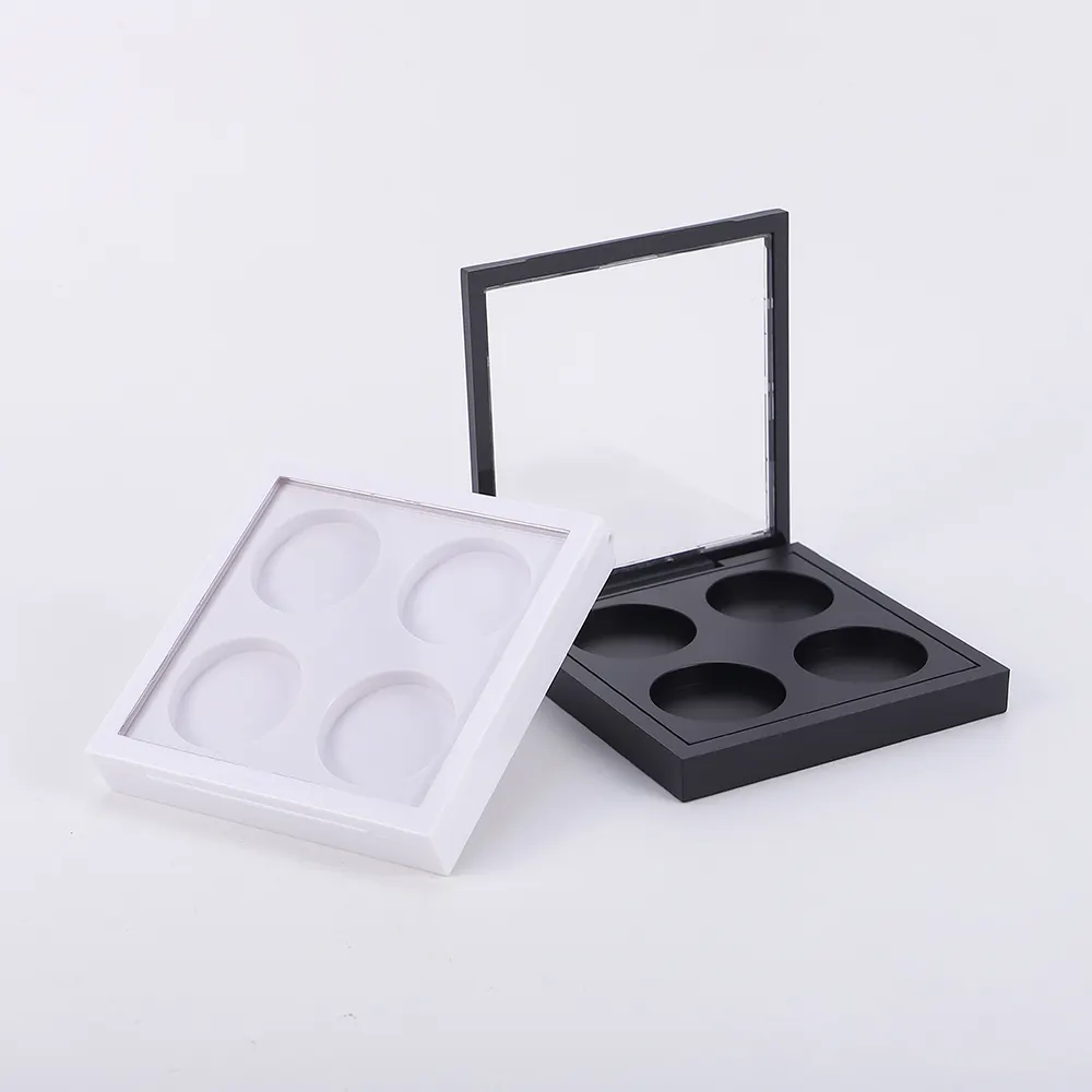 निजी लेबल काले कंटेनर 4 रंग प्लास्टिक खाली वर्ग कॉस्मेटिक पाउडर केस सफेद स्पष्ट दृष्टि पैलेट