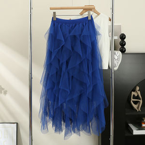 महिला का टीटू मेश स्कर्ट कैजुअल सरल रूफल्स पैचवर्क कोरियन शुद्ध रंग गुलाबी परियों के लिए गुलाबी परिश्रमी केक स्कर्ट - Product Image 2